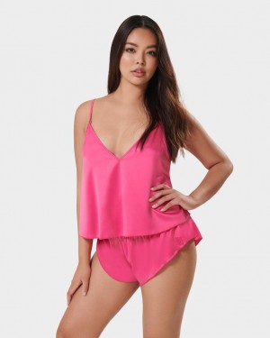Bluebella Faye Luxury Satin Cami and Short Sets Fuchsia Pink | USAXF3450