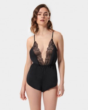 Bluebella Romee Luxury Satin Teddy Nightwear Black | USAQZ3444